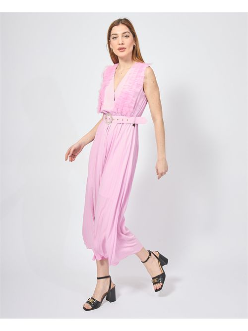 MDM Women's Long Dress with Ruffles and Belt MADEMOISELLE DU MONDE | F527-MDM1348PINK